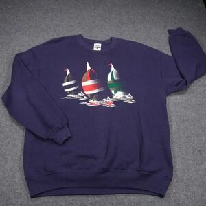 Vintage Gopher Sport Sailboat Graphic Sweatshirt Navy Blue XL Made in USA 90s